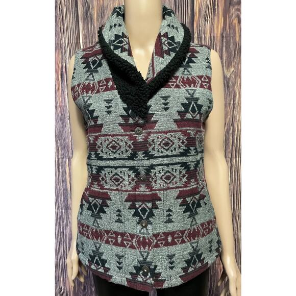 Duluth Trading Women's Vest Size XS Sherpa Aztec Southwest Black Gray Red - Picture 1 of 8